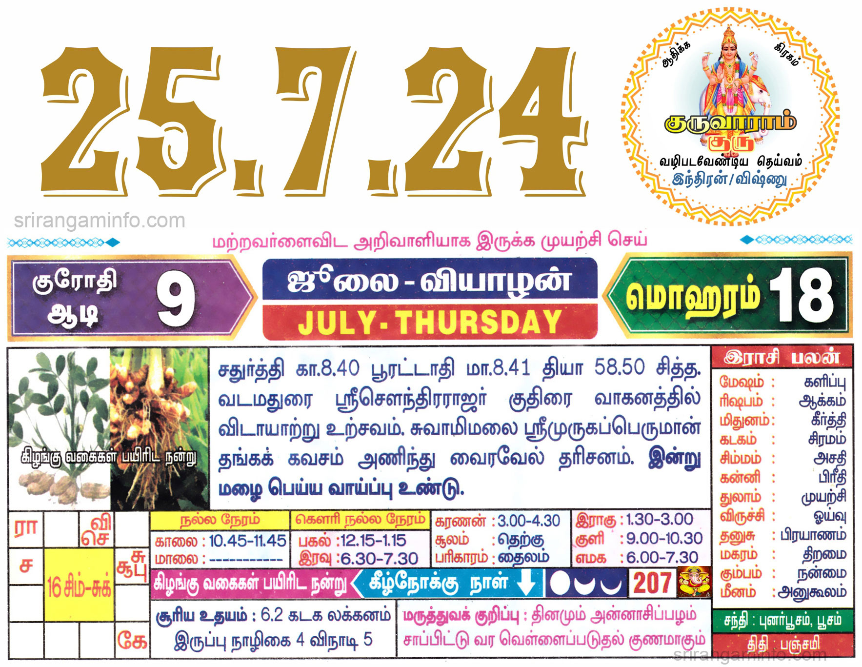Tamil daily Calendar, Tamil Calendar
