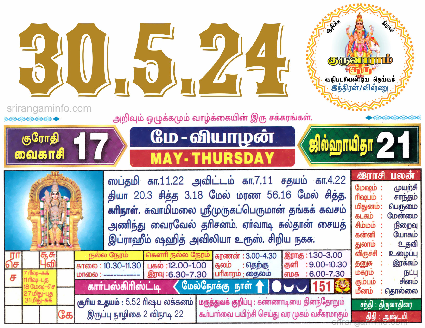 Tamil daily Calendar, Tamil Calendar