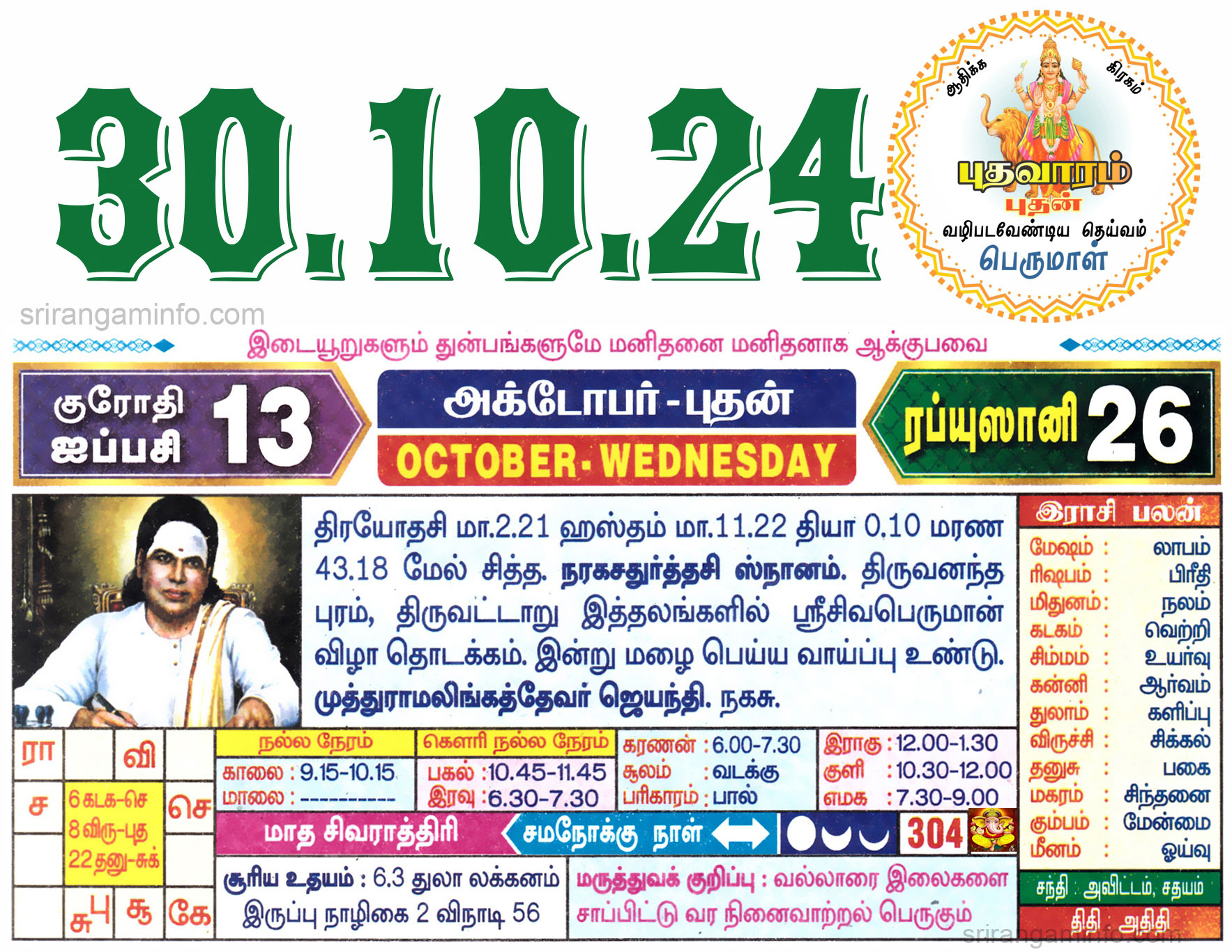 Tamil daily Calendar, Tamil Calendar