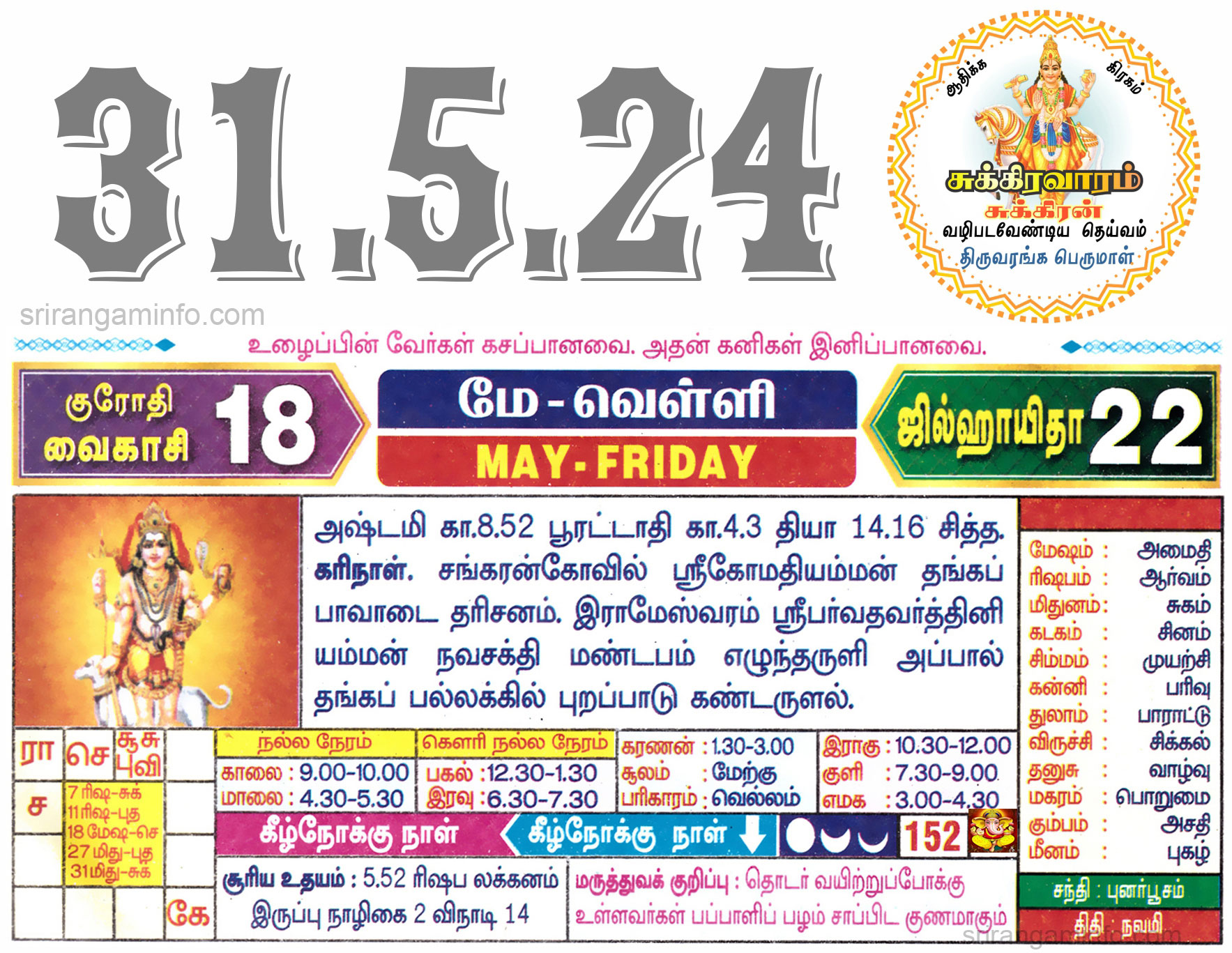 Tamil daily Calendar, Tamil Calendar