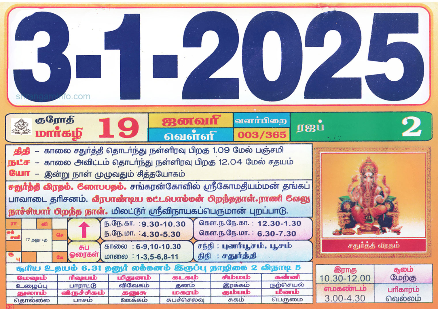 Tamil daily Calendar, Tamil Calendar