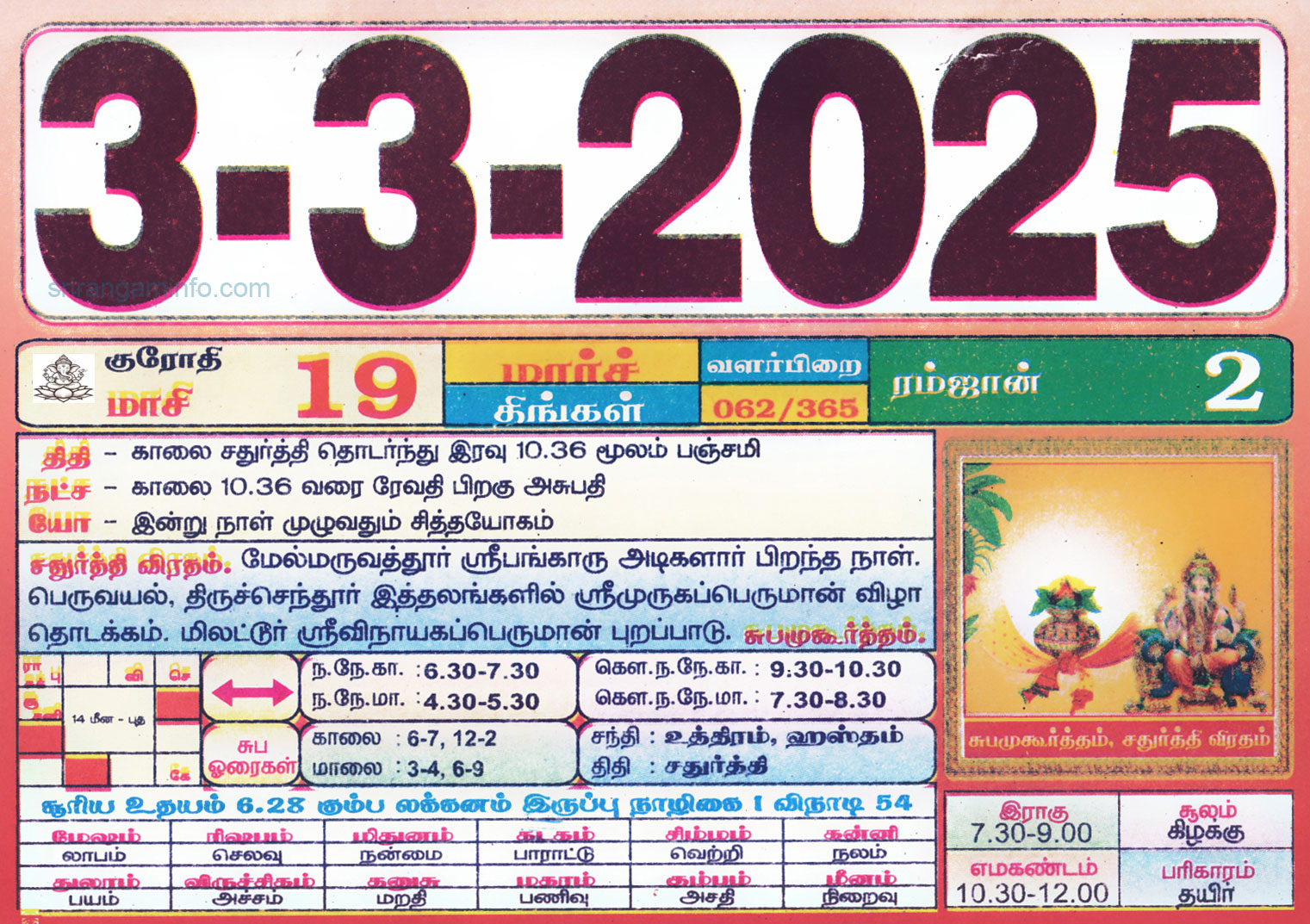 Tamil daily Calendar, Tamil Calendar