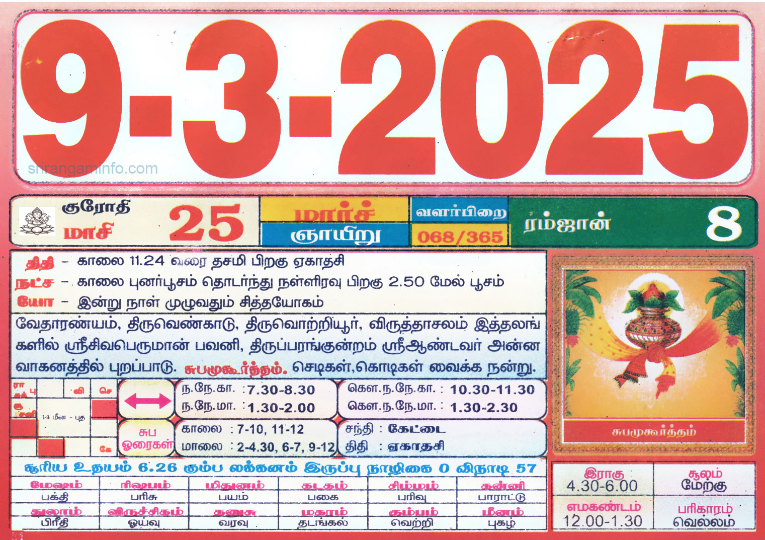 Tamil daily Calendar, Tamil Calendar