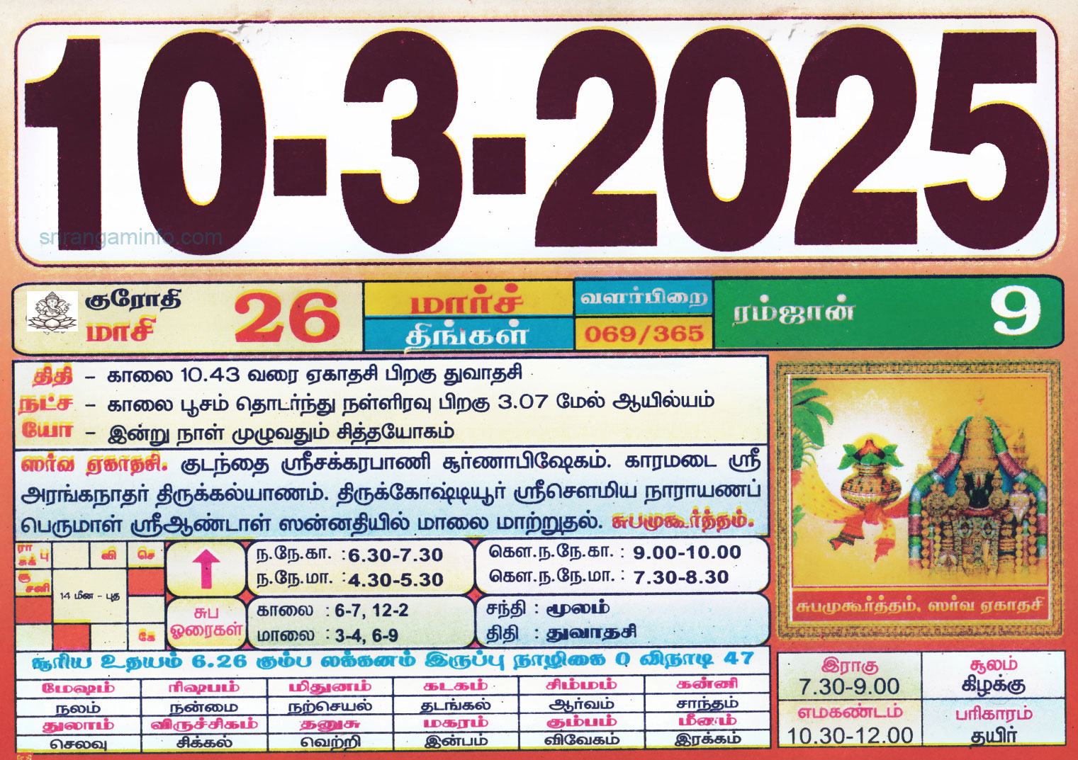 Tamil daily Calendar, Tamil Calendar