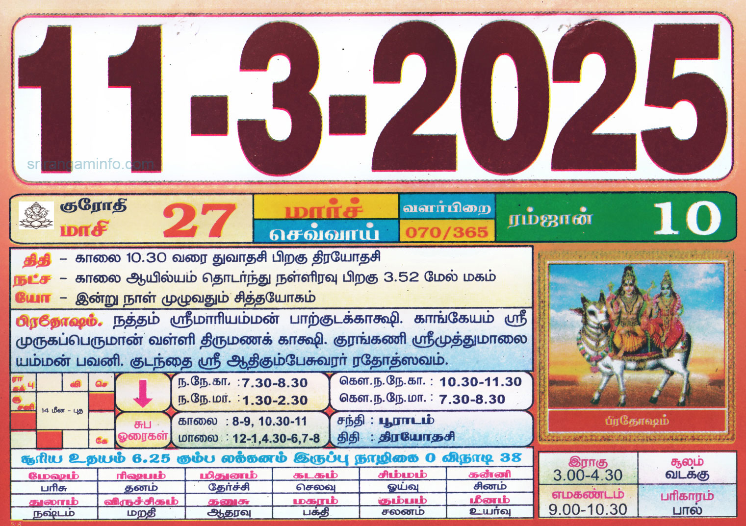Tamil daily Calendar, Tamil Calendar