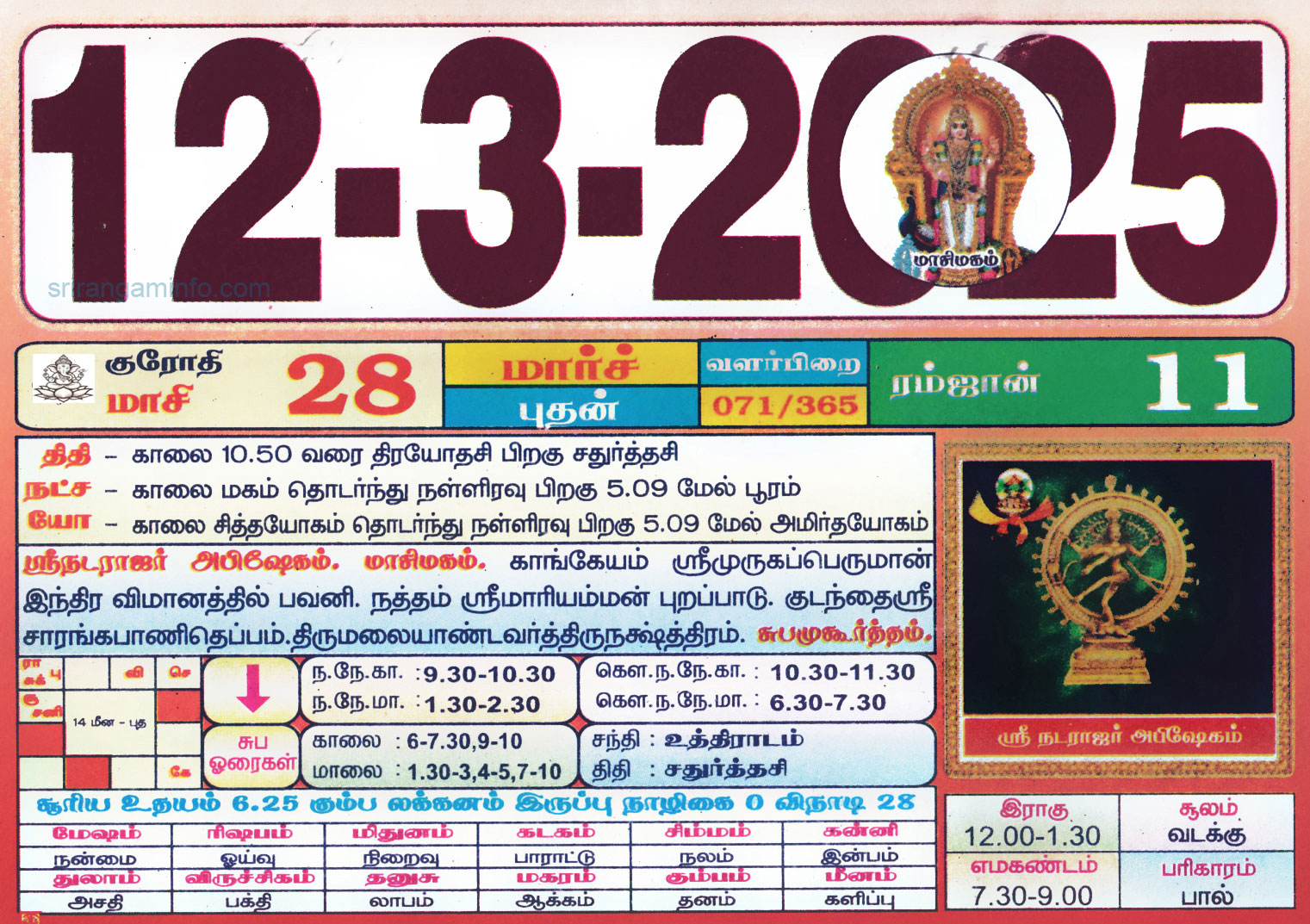 Tamil daily Calendar, Tamil Calendar