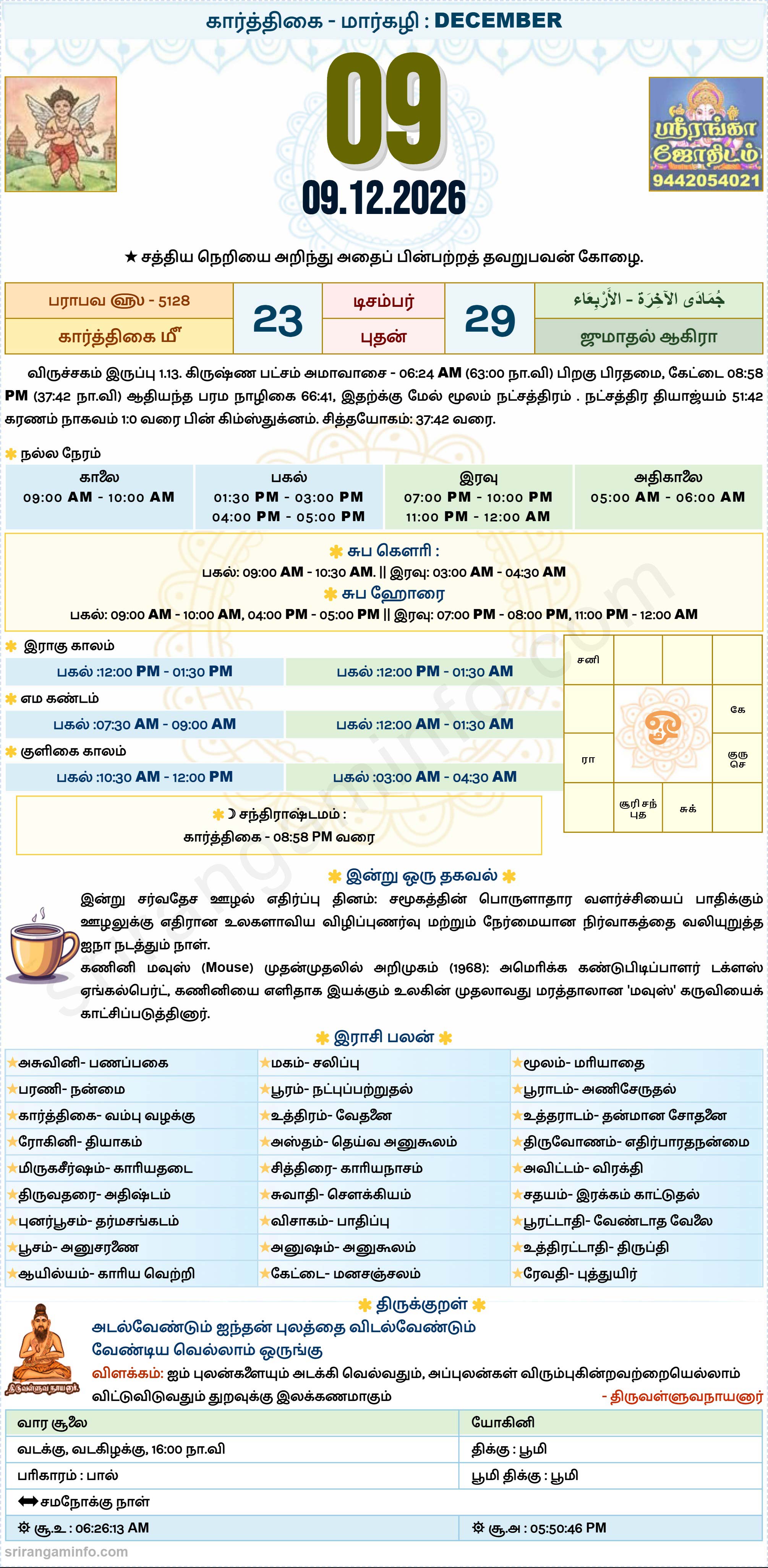 Tamil daily Calendar, Tamil Calendar