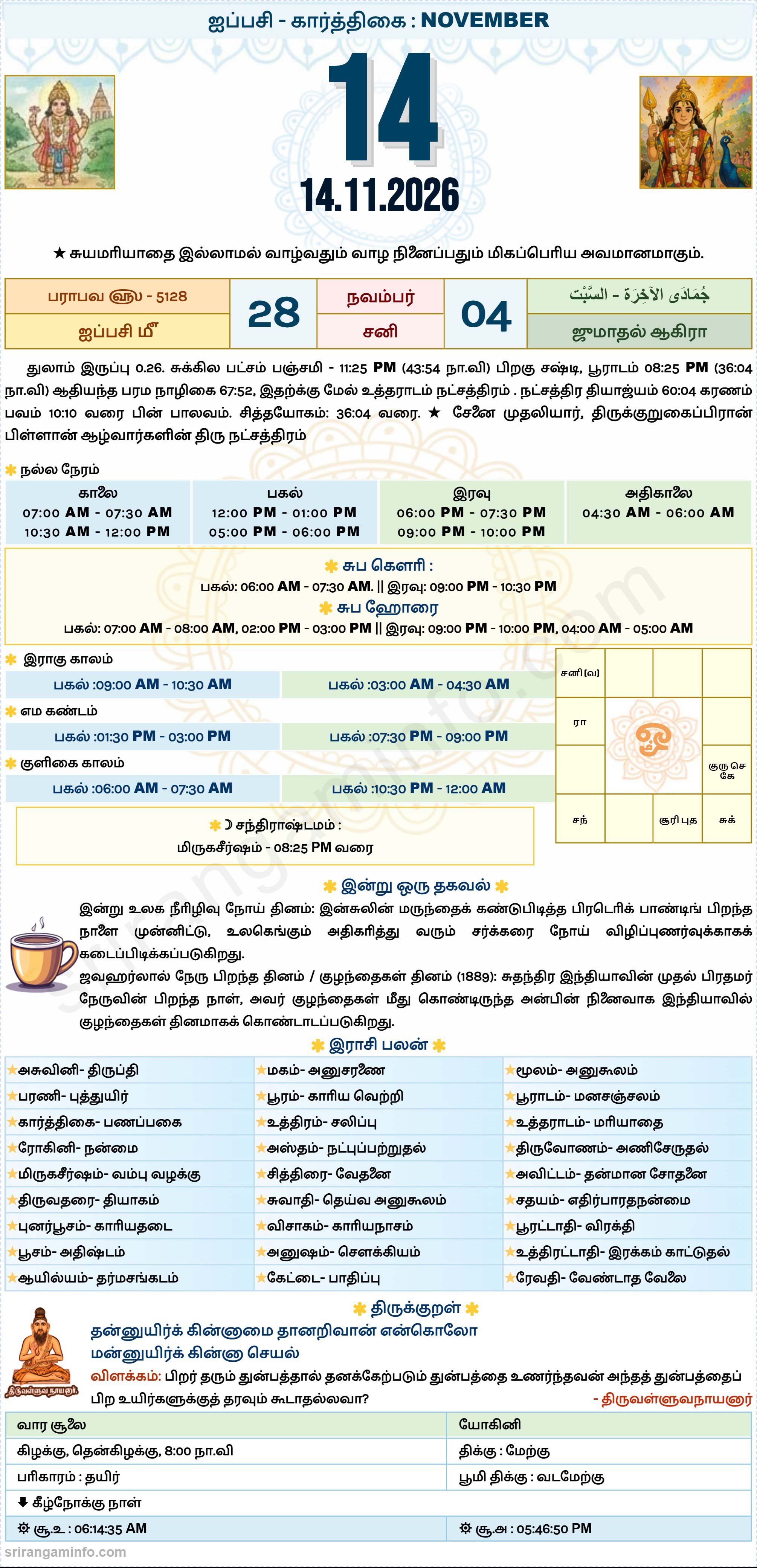 Tamil daily Calendar, Tamil Calendar